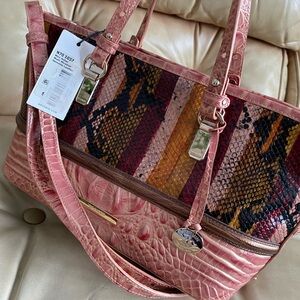 NWT Brahmin Mini Asher Leather MULTI MIRAMAR  Sandshell Pink Snake Croc